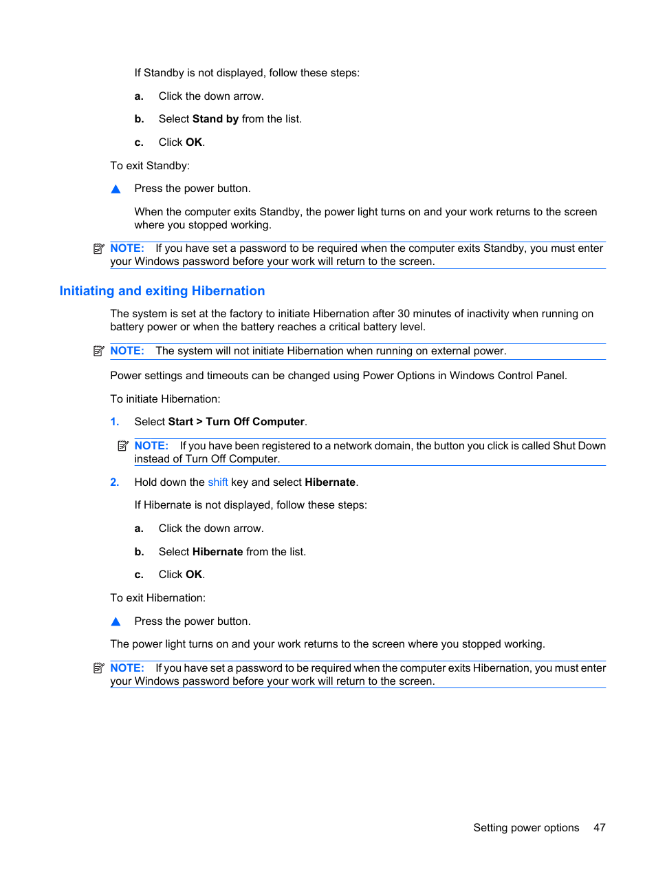 Initiating and exiting hibernation | HP ProBook 5320m Notebook PC User Manual | Page 57 / 140