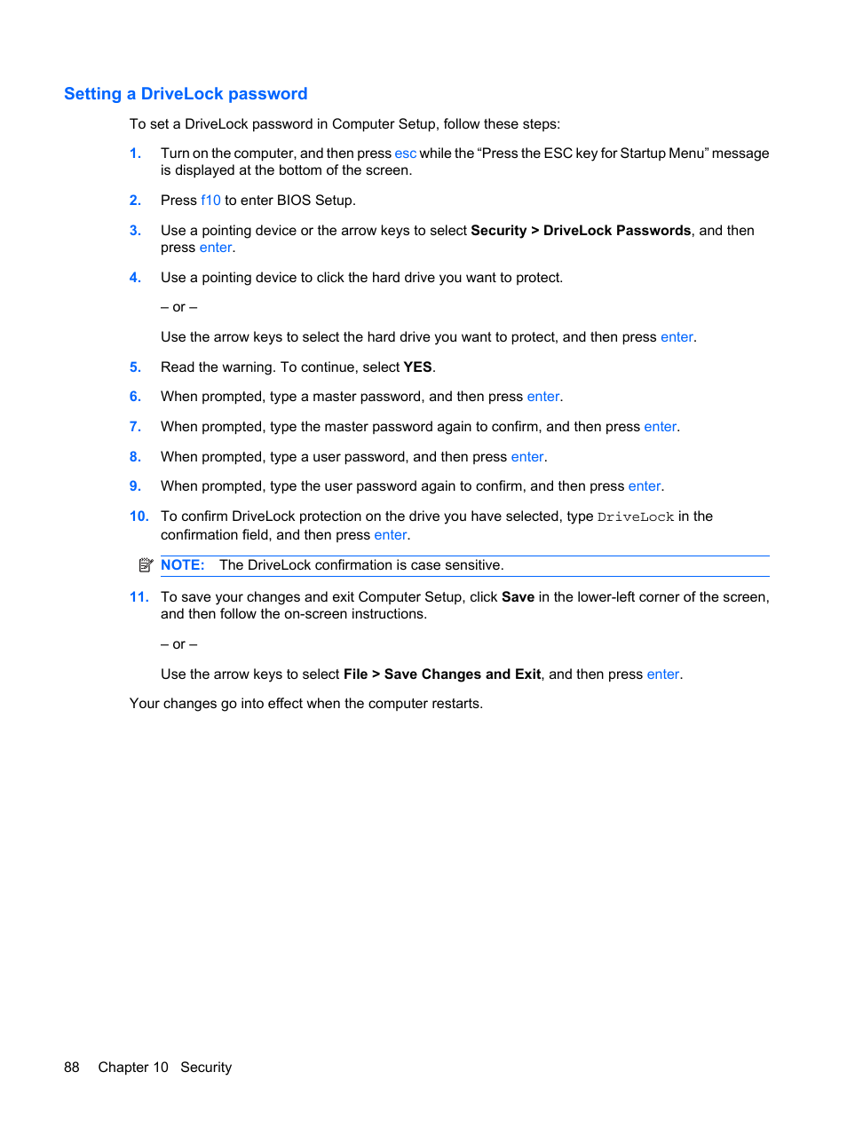 Setting a drivelock password | HP ProBook 5320m Notebook PC User Manual | Page 98 / 140