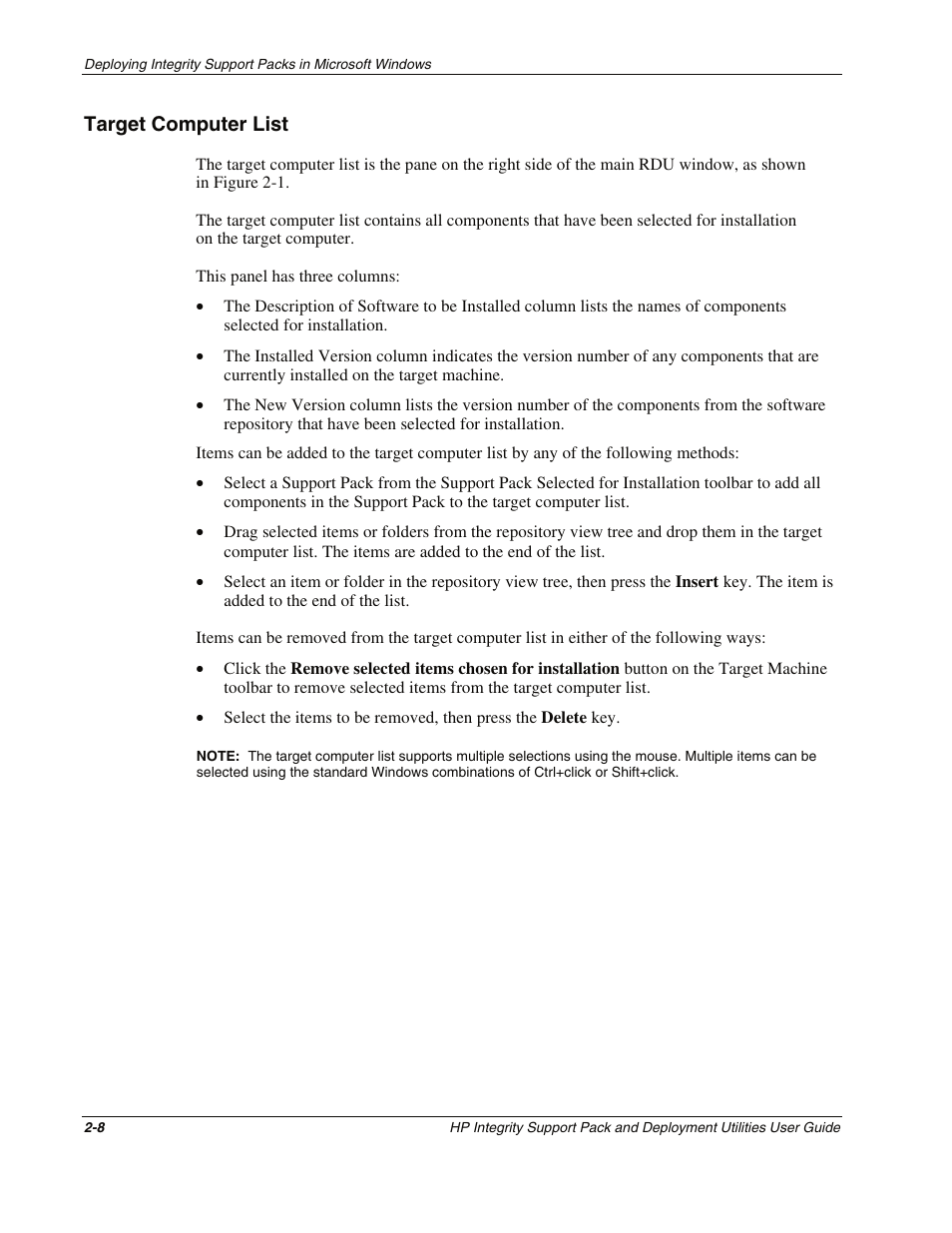 Target computer list, Target computer list -8 | HP Integrity rx4640 Server User Manual | Page 18 / 48