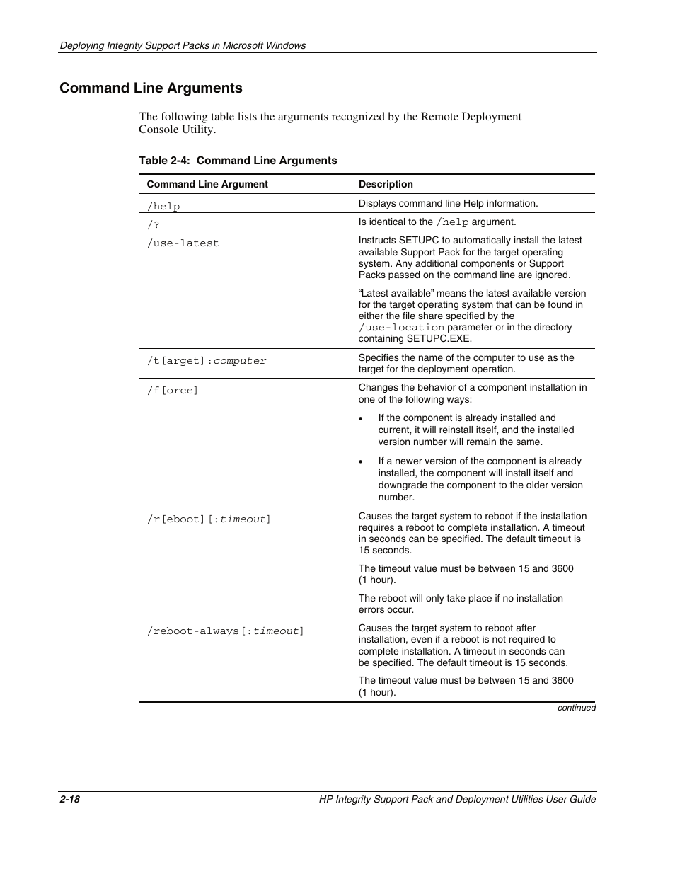 Command line arguments, Command line arguments -18 | HP Integrity rx4640 Server User Manual | Page 28 / 48