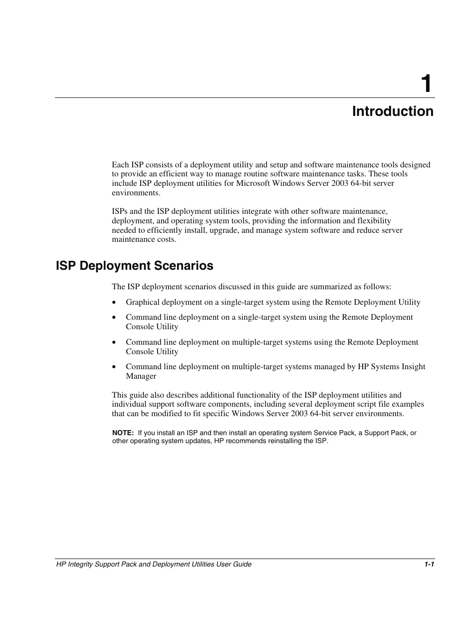 Chapter 1: introduction, Isp deployment scenarios, Chapter 1 | Introduction, Isp deployment scenarios -1 | HP Integrity rx4640 Server User Manual | Page 7 / 48