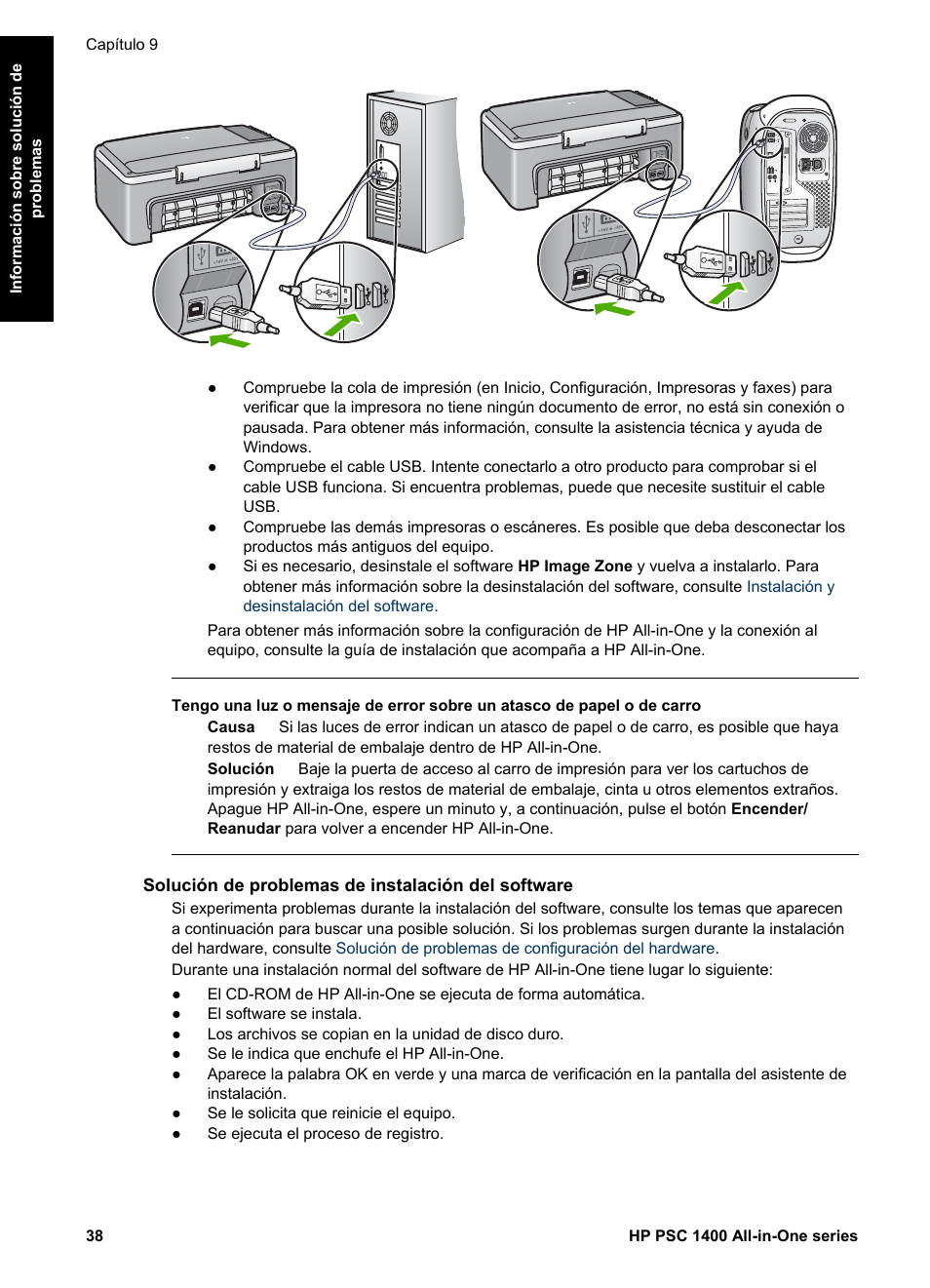 Solución de problemas de instalación del software | HP Equipo multifunción HP PSC 1417 Impresora Escáner Copiadora User Manual | Page 42 / 68