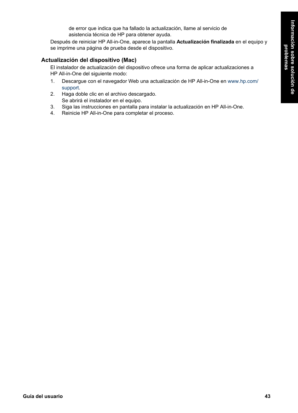 Actualización del dispositivo (mac) | HP Equipo multifunción HP PSC 1417 Impresora Escáner Copiadora User Manual | Page 47 / 68