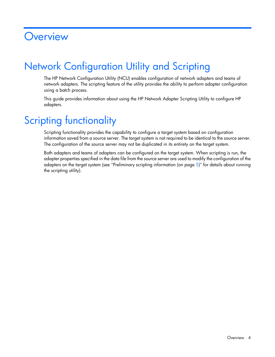 Overview, Network configuration utility and scripting, Scripting functionality | HP ProLiant Network Adapter Scripting Utility (User Guide) User Manual | Page 4 / 20