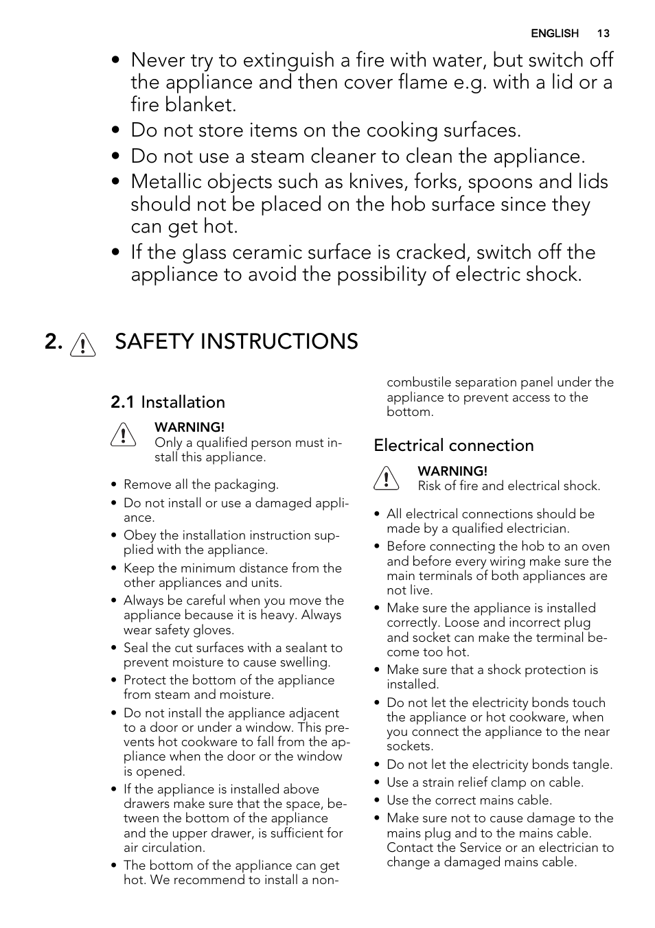 Safety instructions | AEG HE604060XB User Manual | Page 13 / 48