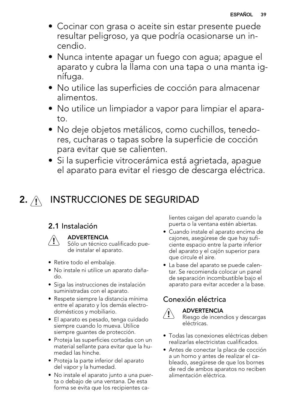 Instrucciones de seguridad | AEG HE604060XB User Manual | Page 39 / 48