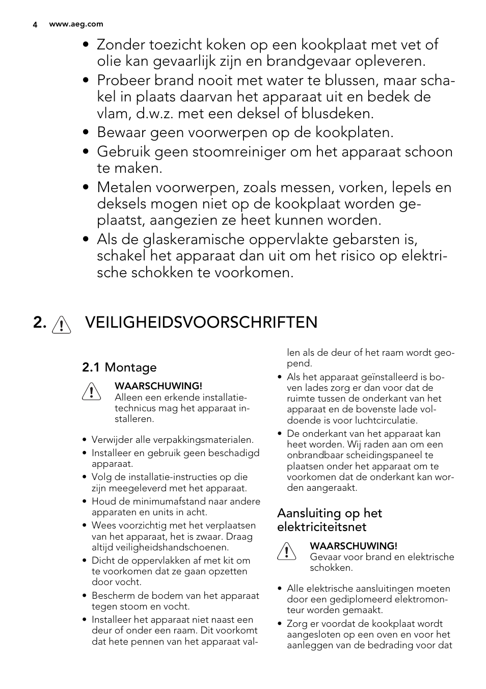 Veiligheidsvoorschriften | AEG HE604060XB User Manual | Page 4 / 48