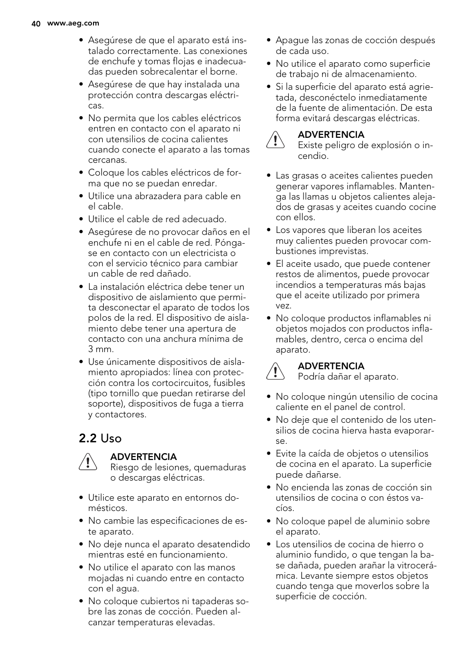 2 uso | AEG HE604060XB User Manual | Page 40 / 48