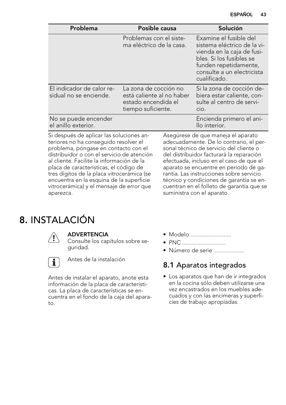 Instalación, 1 aparatos integrados | AEG HE604060XB User Manual | Page 43 / 48