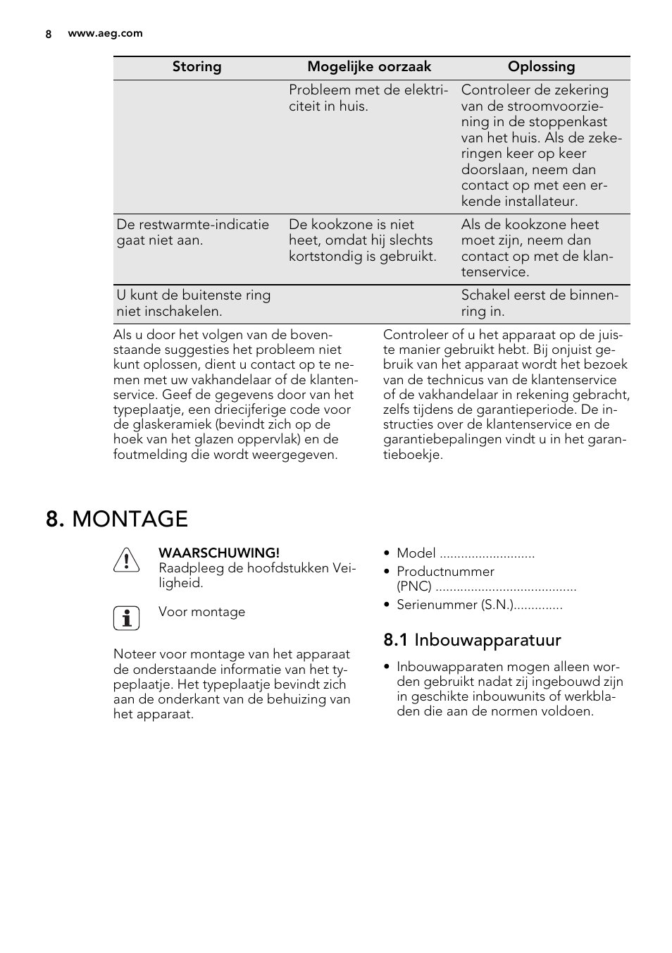 Montage, 1 inbouwapparatuur | AEG HE604060XB User Manual | Page 8 / 48