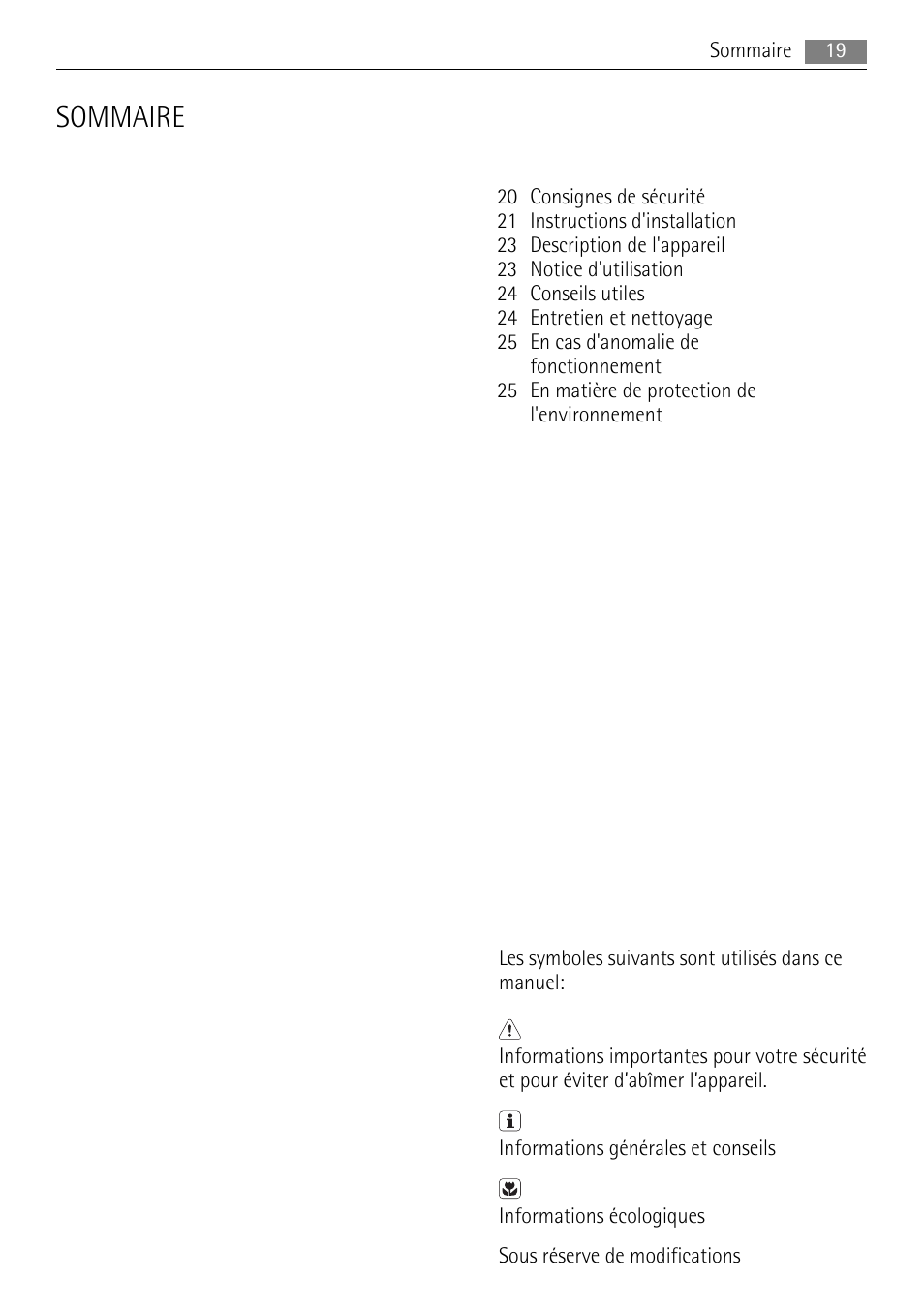 Sommaire | AEG HE604000XB User Manual | Page 19 / 44