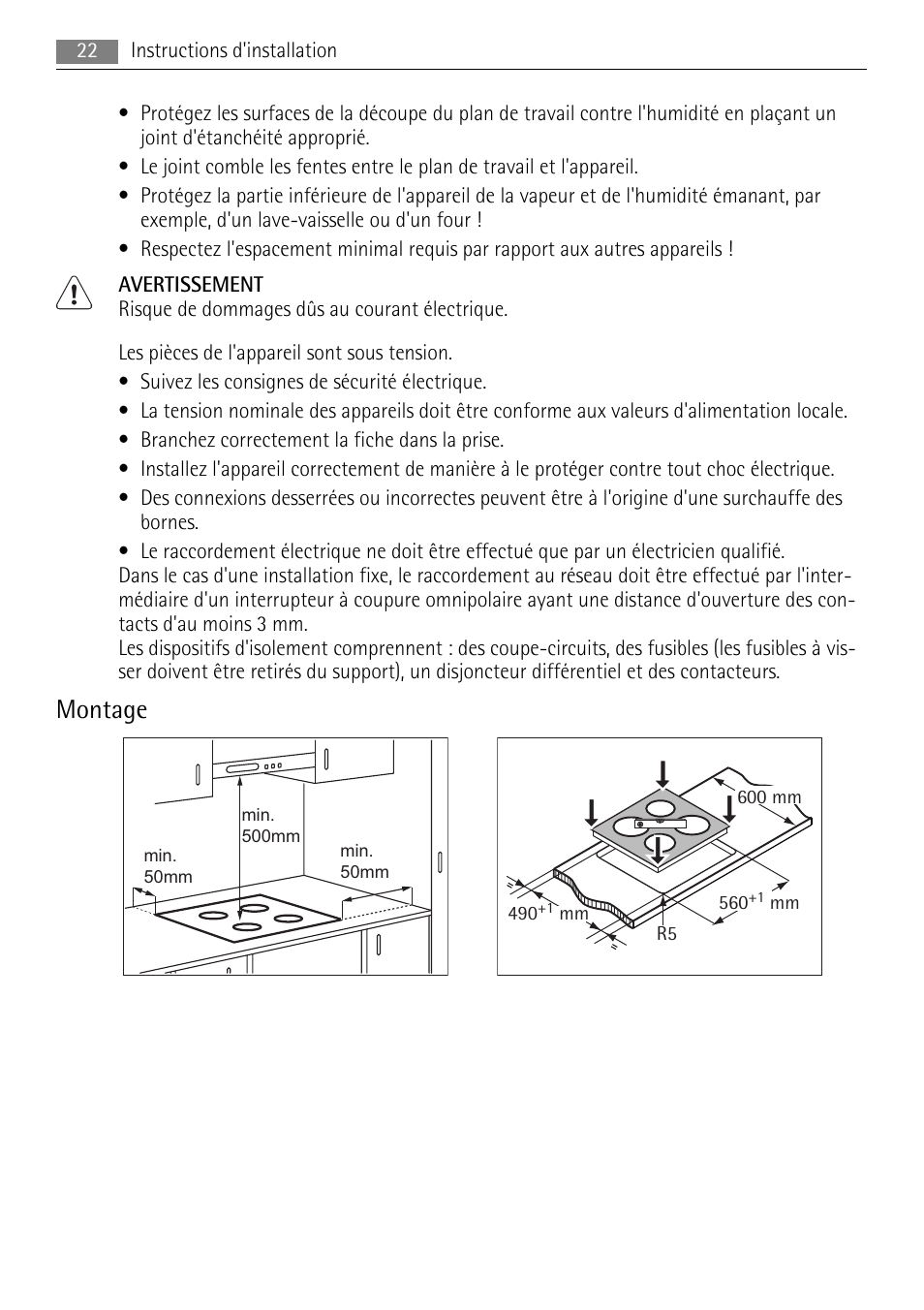 Montage | AEG HE604000XB User Manual | Page 22 / 44