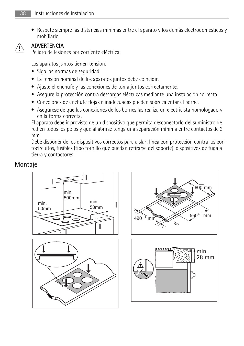 Montaje | AEG HE604000XB User Manual | Page 38 / 44