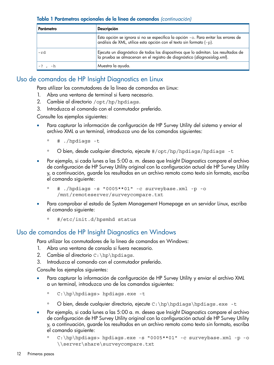 Uso de comandos de hp insight diagnostics en linux | HP Software HP Insight Diagnostics User Manual | Page 12 / 43