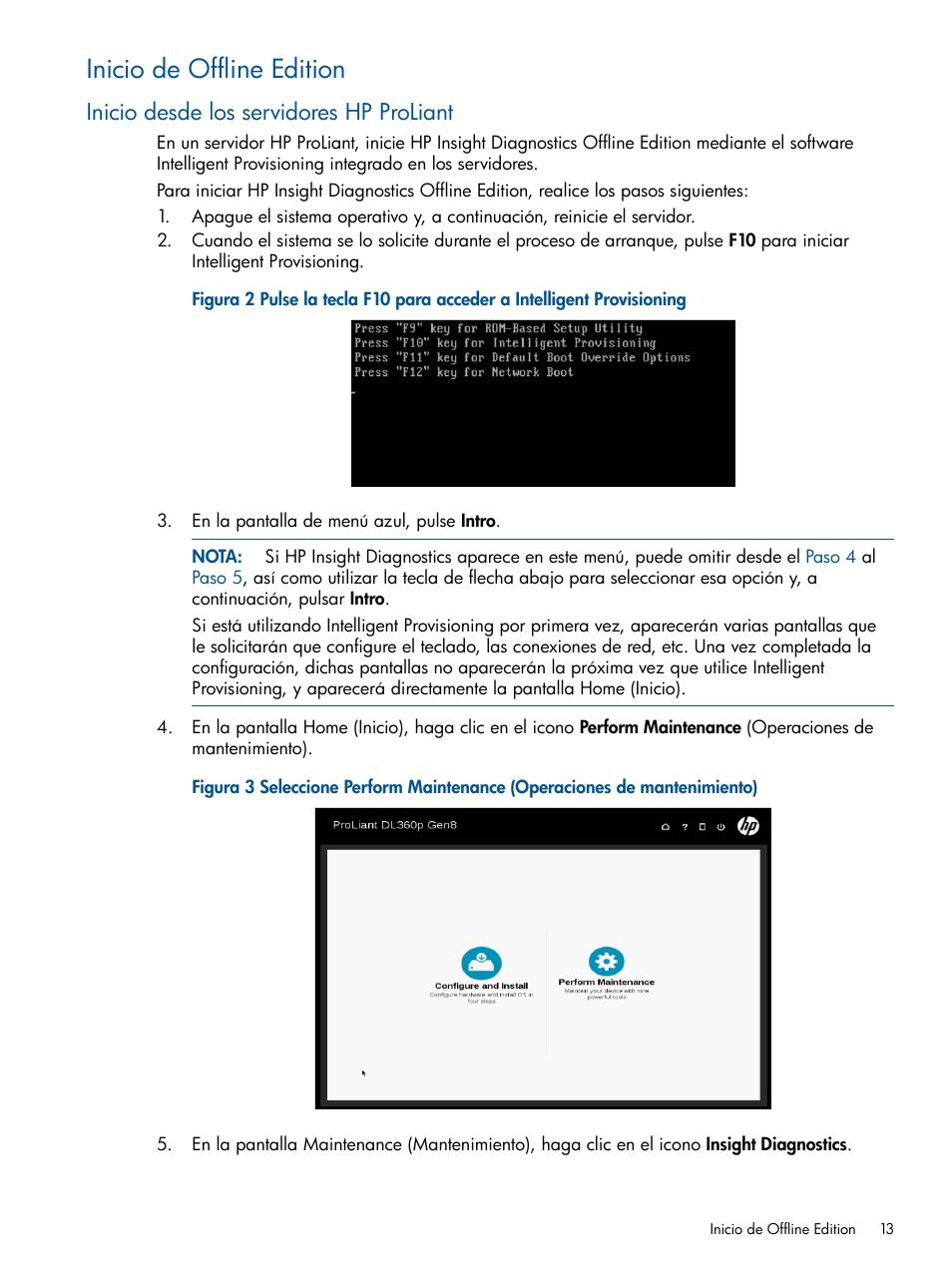 Inicio de offline edition, Inicio desde los servidores hp proliant | HP Software HP Insight Diagnostics User Manual | Page 13 / 43