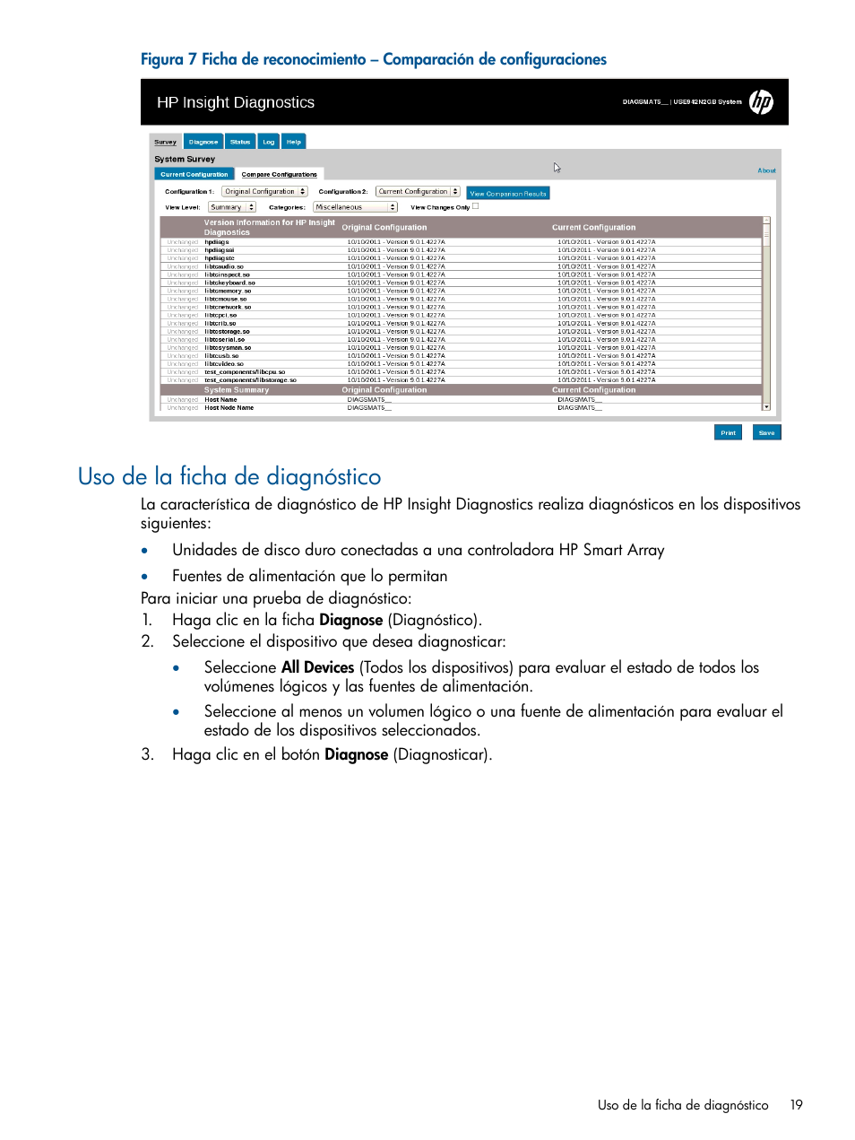 Uso de la ficha de diagnóstico | HP Software HP Insight Diagnostics User Manual | Page 19 / 43