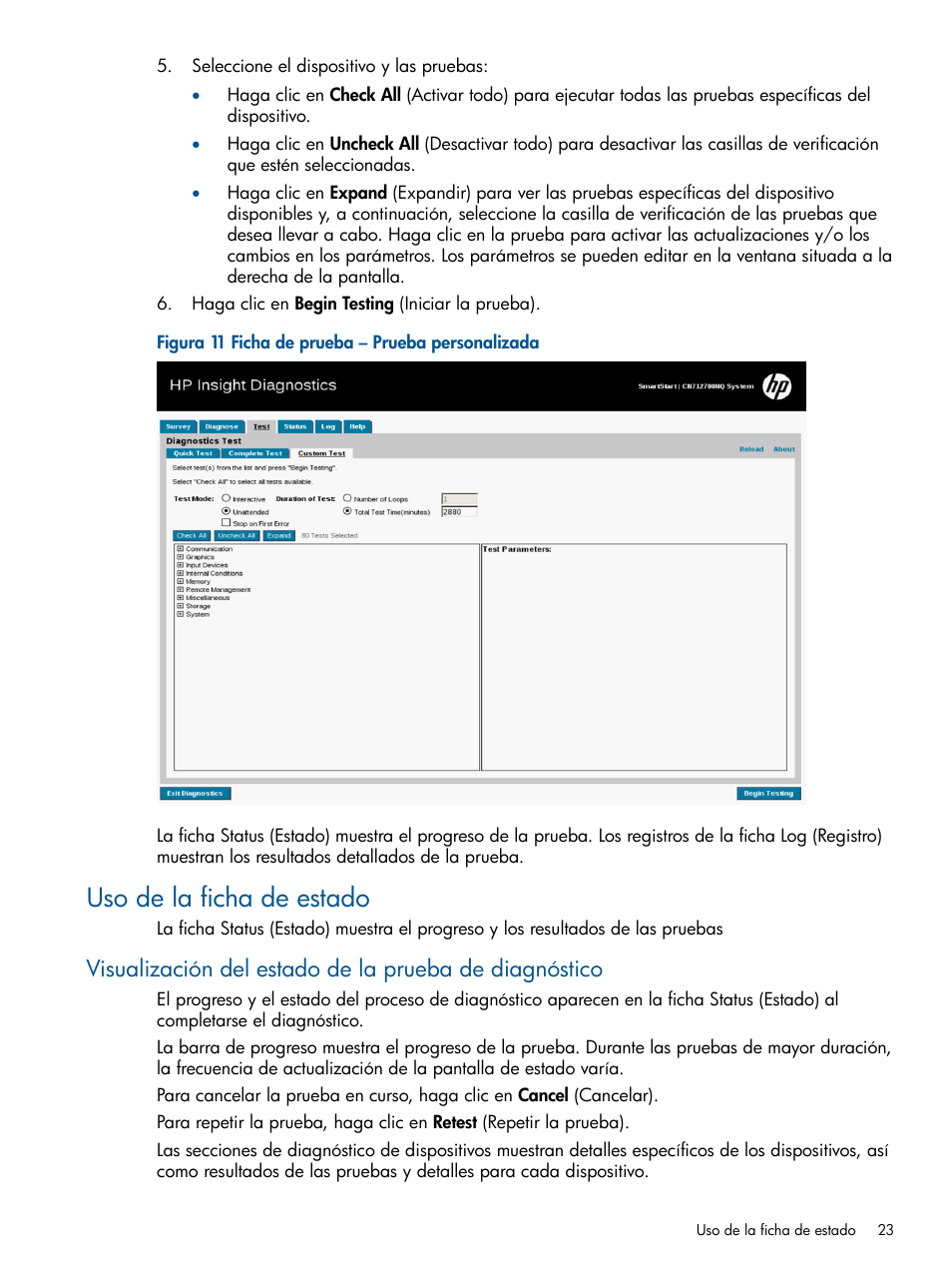 Uso de la ficha de estado | HP Software HP Insight Diagnostics User Manual | Page 23 / 43