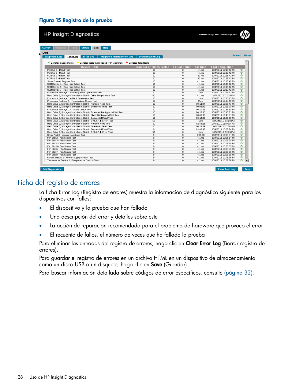 Ficha del registro de errores | HP Software HP Insight Diagnostics User Manual | Page 28 / 43