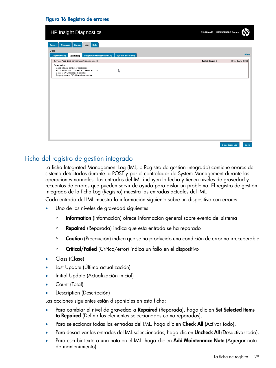 Ficha del registro de gestión integrado | HP Software HP Insight Diagnostics User Manual | Page 29 / 43