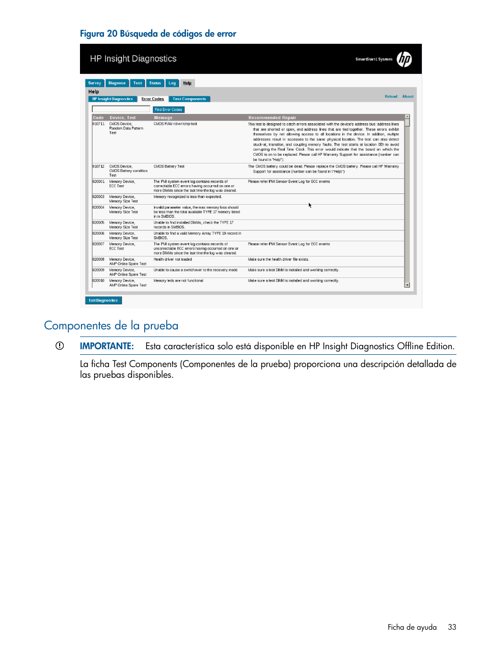 Componentes de la prueba | HP Software HP Insight Diagnostics User Manual | Page 33 / 43