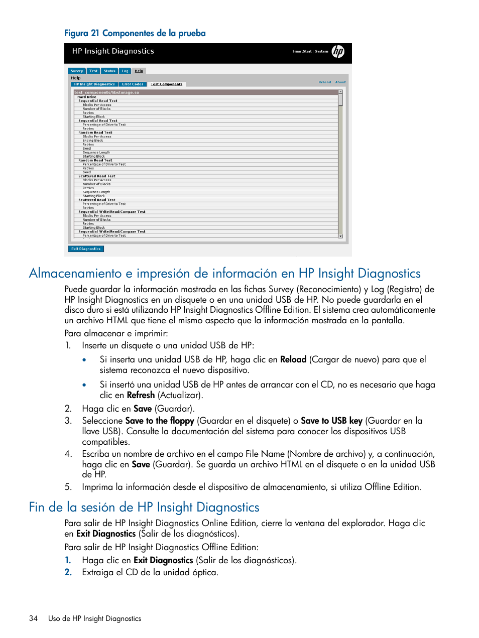 Fin de la sesión de hp insight diagnostics | HP Software HP Insight Diagnostics User Manual | Page 34 / 43