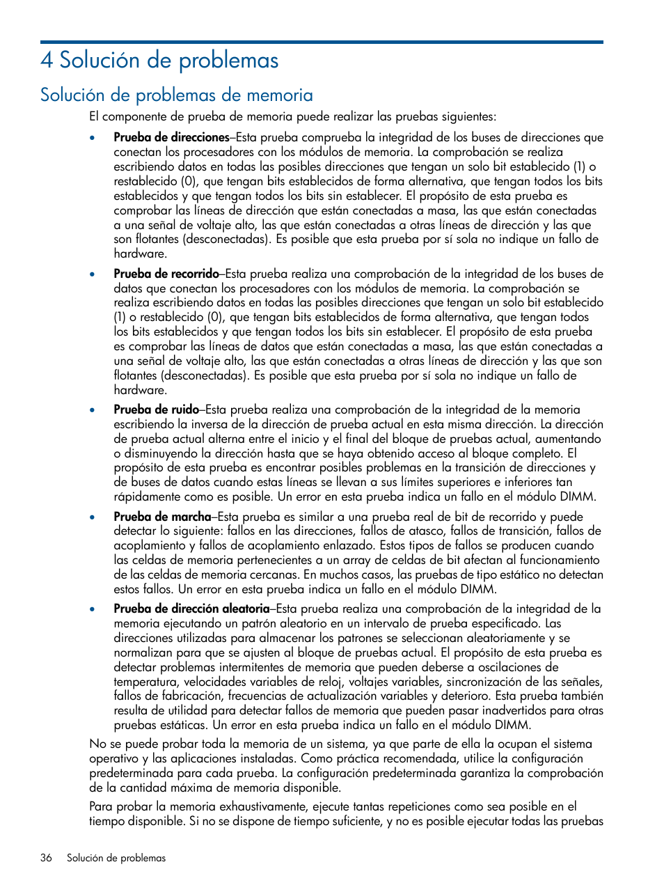 4 solución de problemas, Solución de problemas de memoria | HP Software HP Insight Diagnostics User Manual | Page 36 / 43