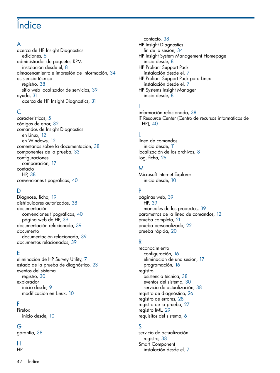 Índice | HP Software HP Insight Diagnostics User Manual | Page 42 / 43