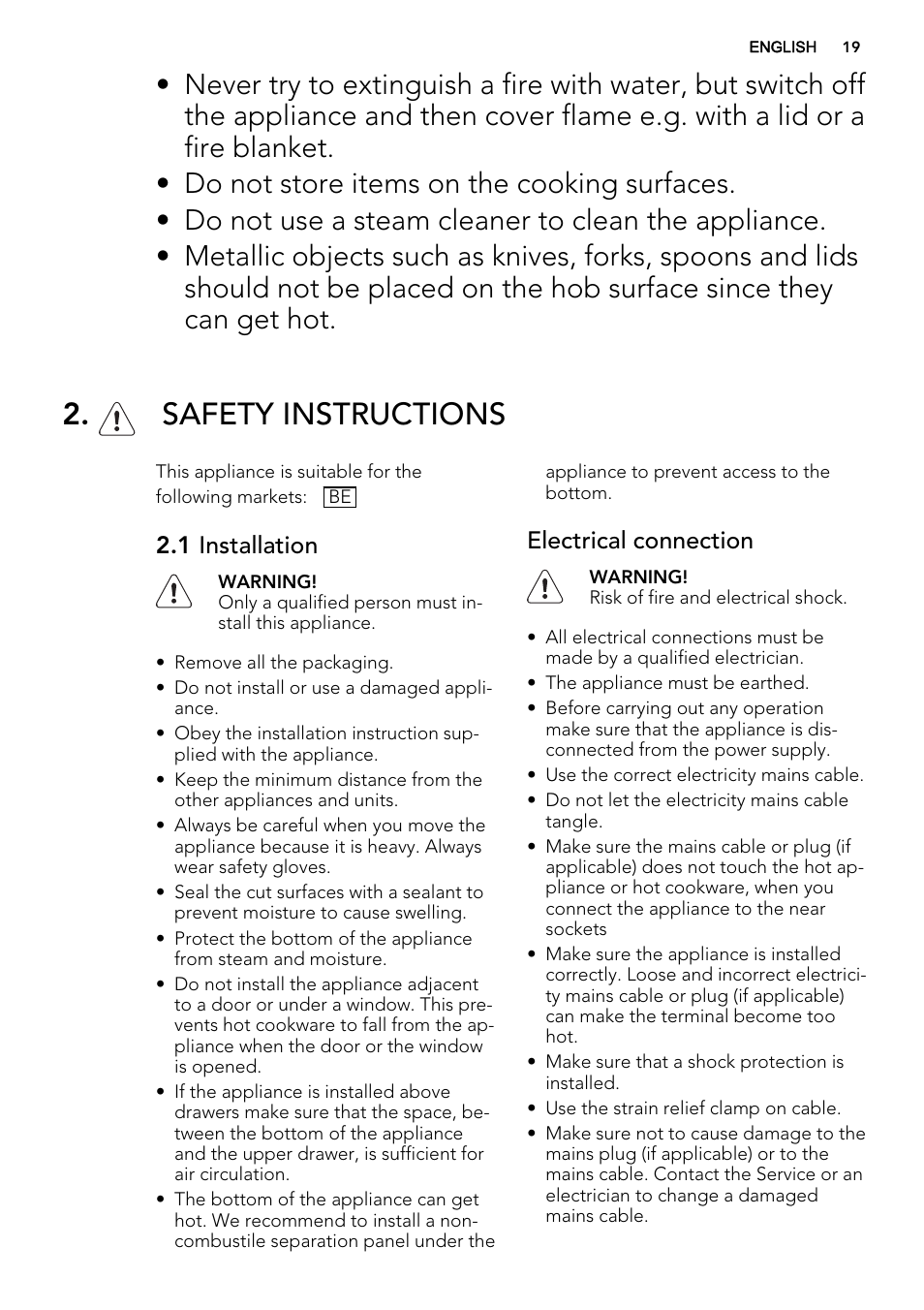 Safety instructions, 1 installation, Electrical connection | AEG HG654440SM User Manual | Page 19 / 64