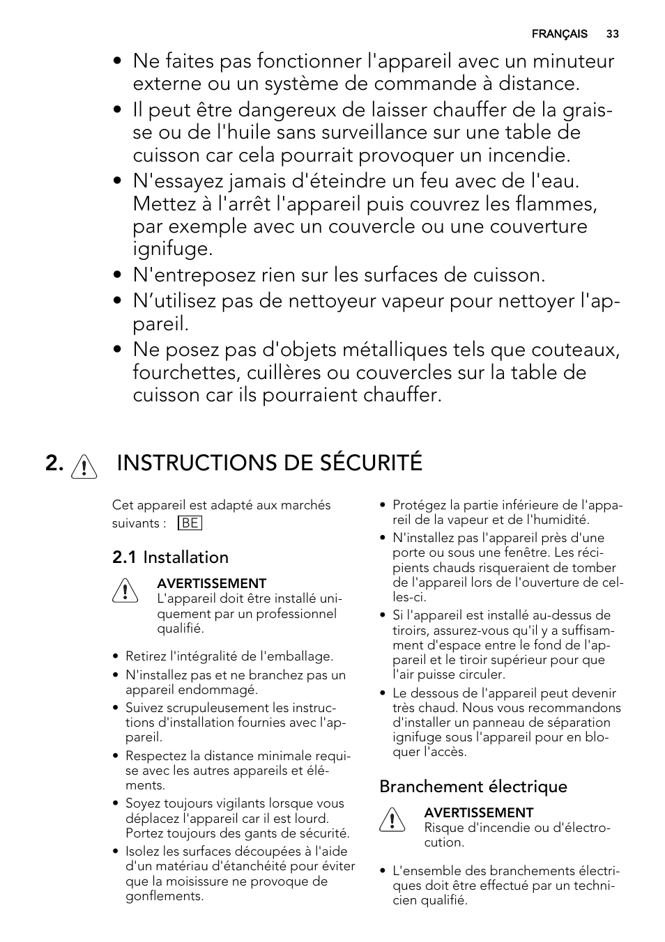Instructions de sécurité | AEG HG654440SM User Manual | Page 33 / 64
