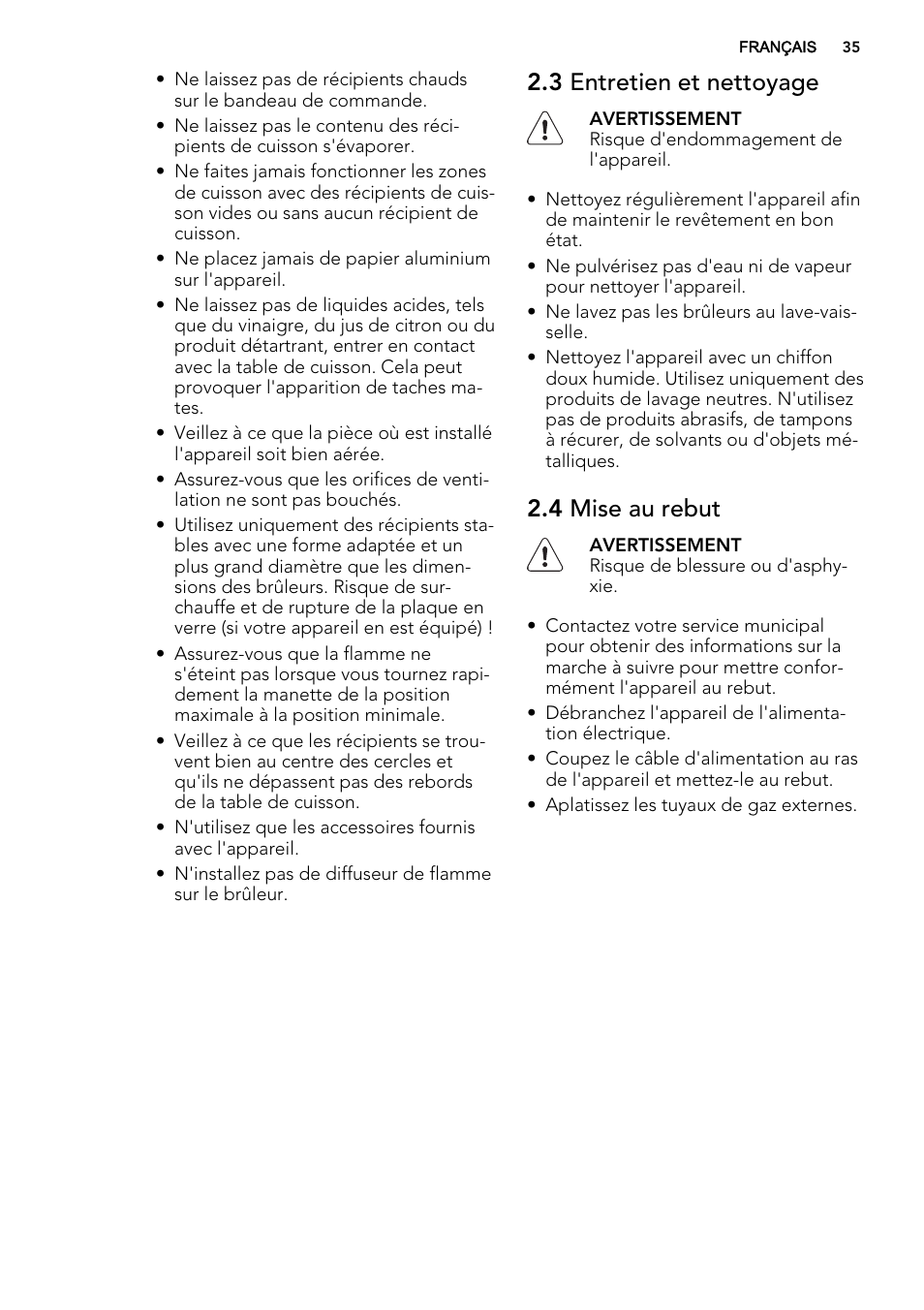 3 entretien et nettoyage, 4 mise au rebut | AEG HG654440SM User Manual | Page 35 / 64