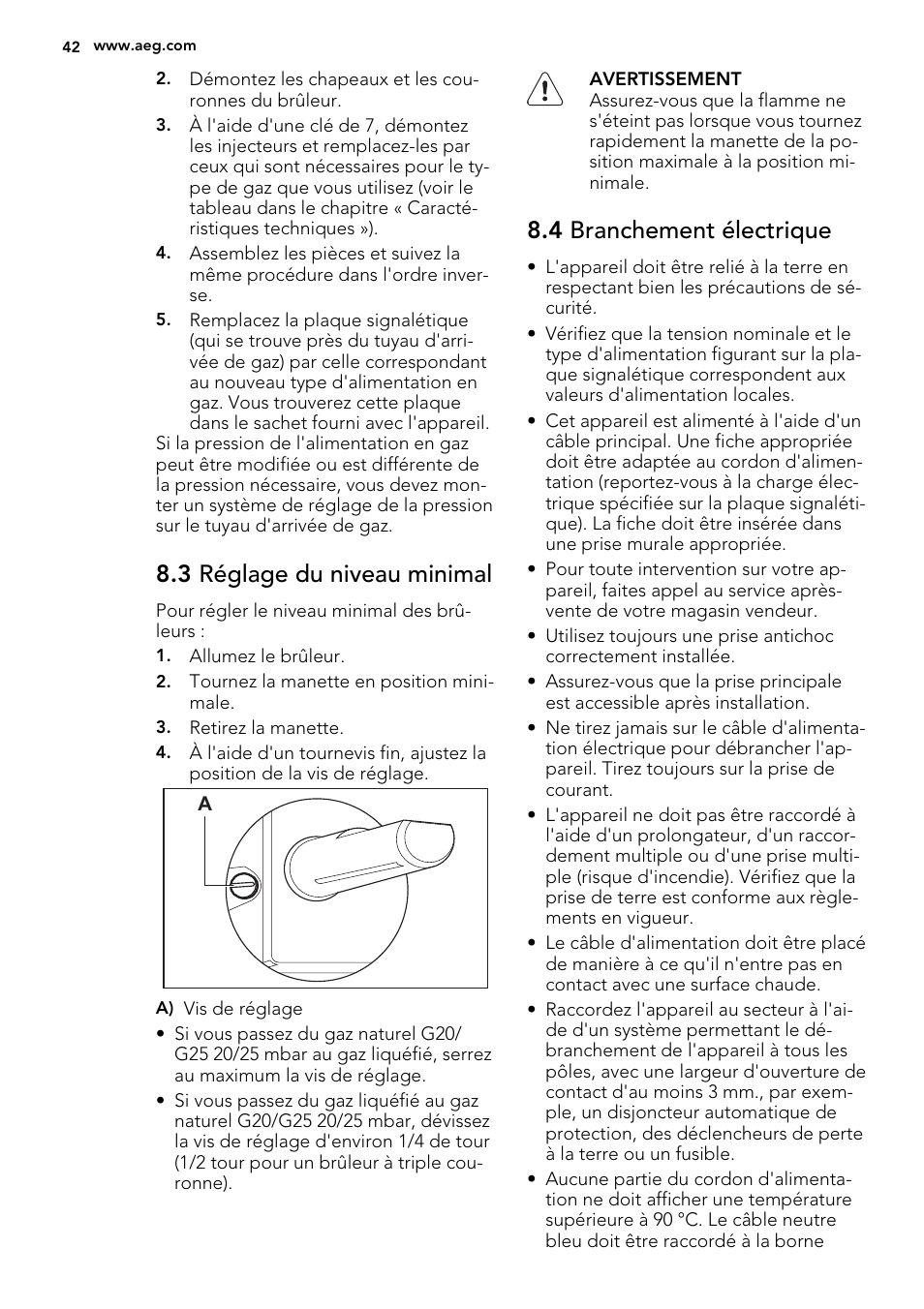 3 réglage du niveau minimal, 4 branchement électrique | AEG HG654440SM User Manual | Page 42 / 64