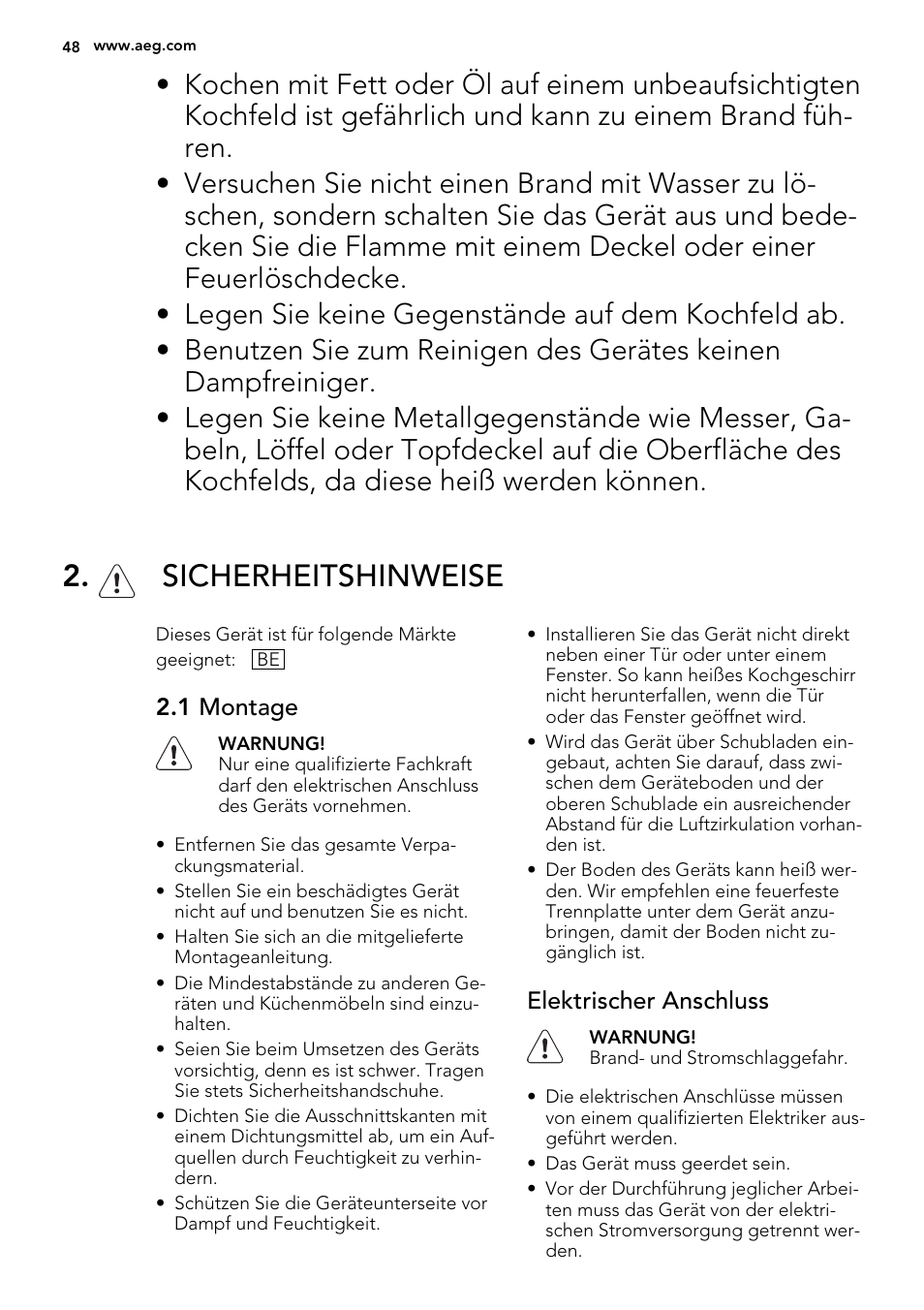 Sicherheitshinweise | AEG HG654440SM User Manual | Page 48 / 64