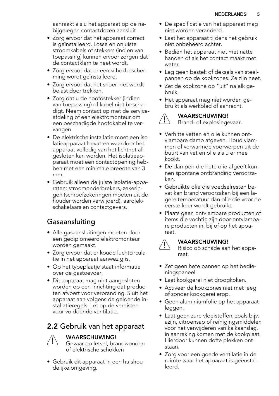 Gasaansluiting, 2 gebruik van het apparaat | AEG HG654440SM User Manual | Page 5 / 64