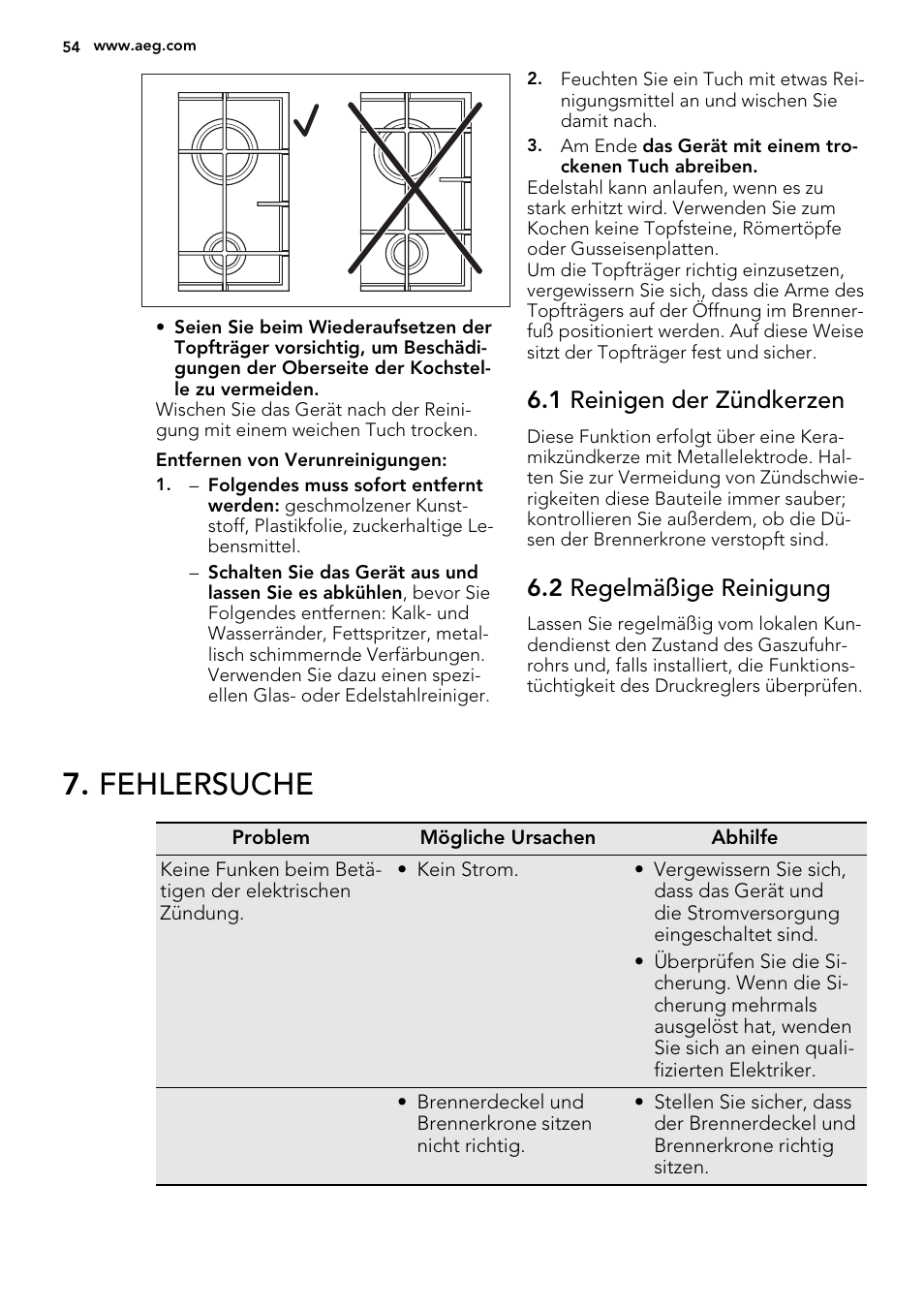 Fehlersuche, 1 reinigen der zündkerzen, 2 regelmäßige reinigung | AEG HG654440SM User Manual | Page 54 / 64