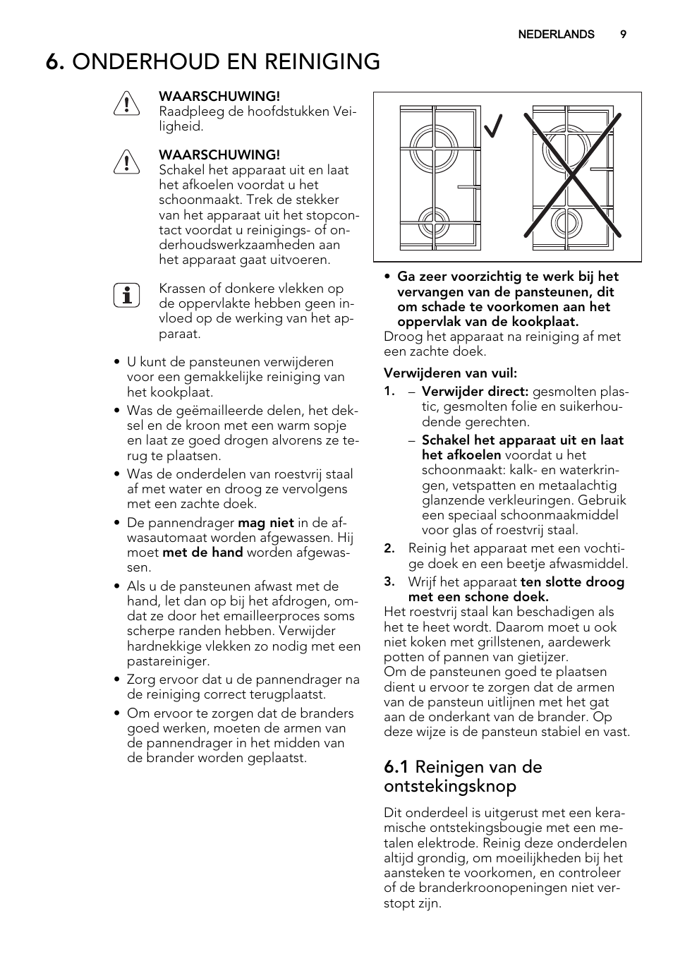 Onderhoud en reiniging, 1 reinigen van de ontstekingsknop | AEG HG654440SM User Manual | Page 9 / 64