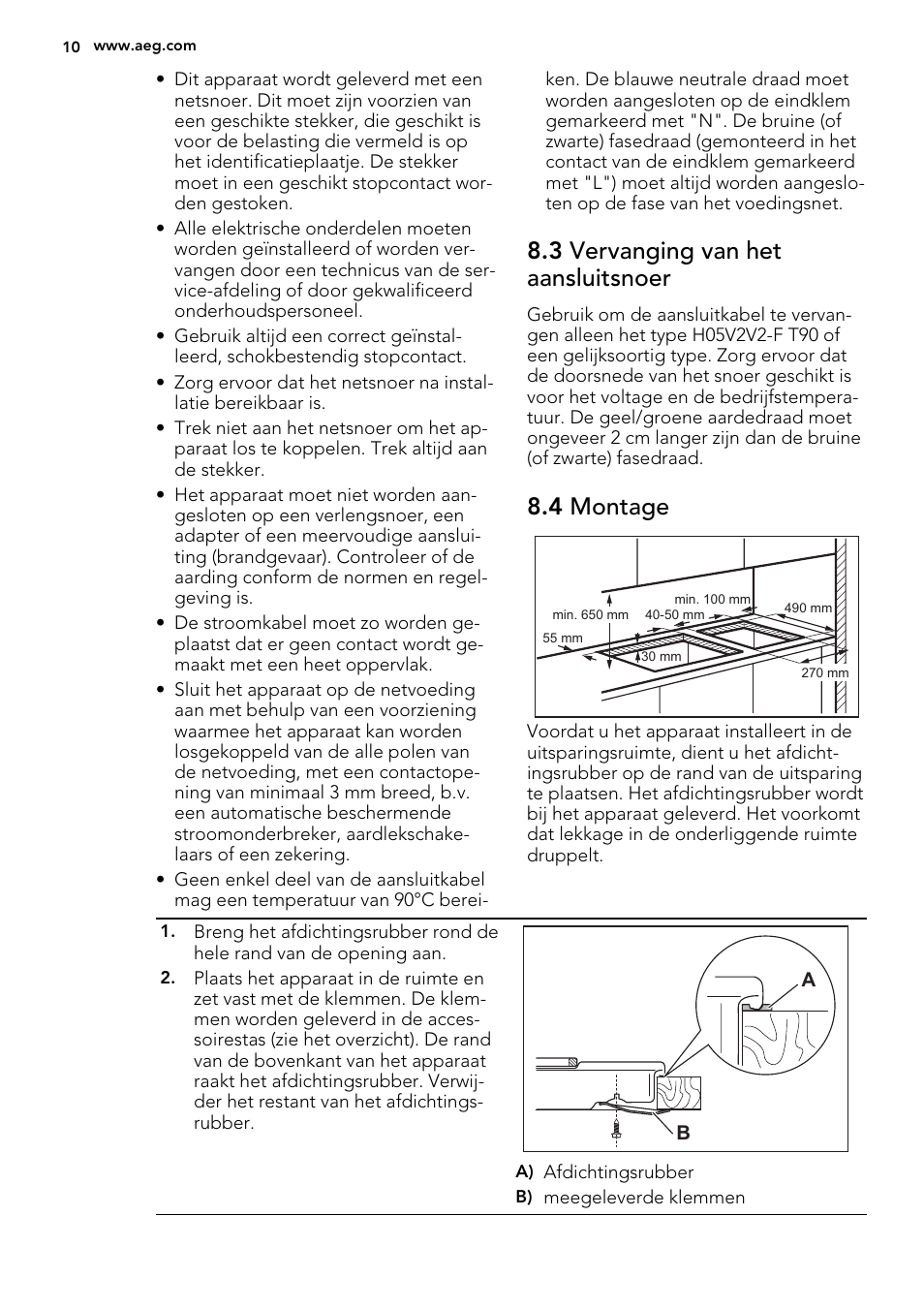 3 vervanging van het aansluitsnoer, 4 montage | AEG HK312000H User Manual | Page 10 / 48