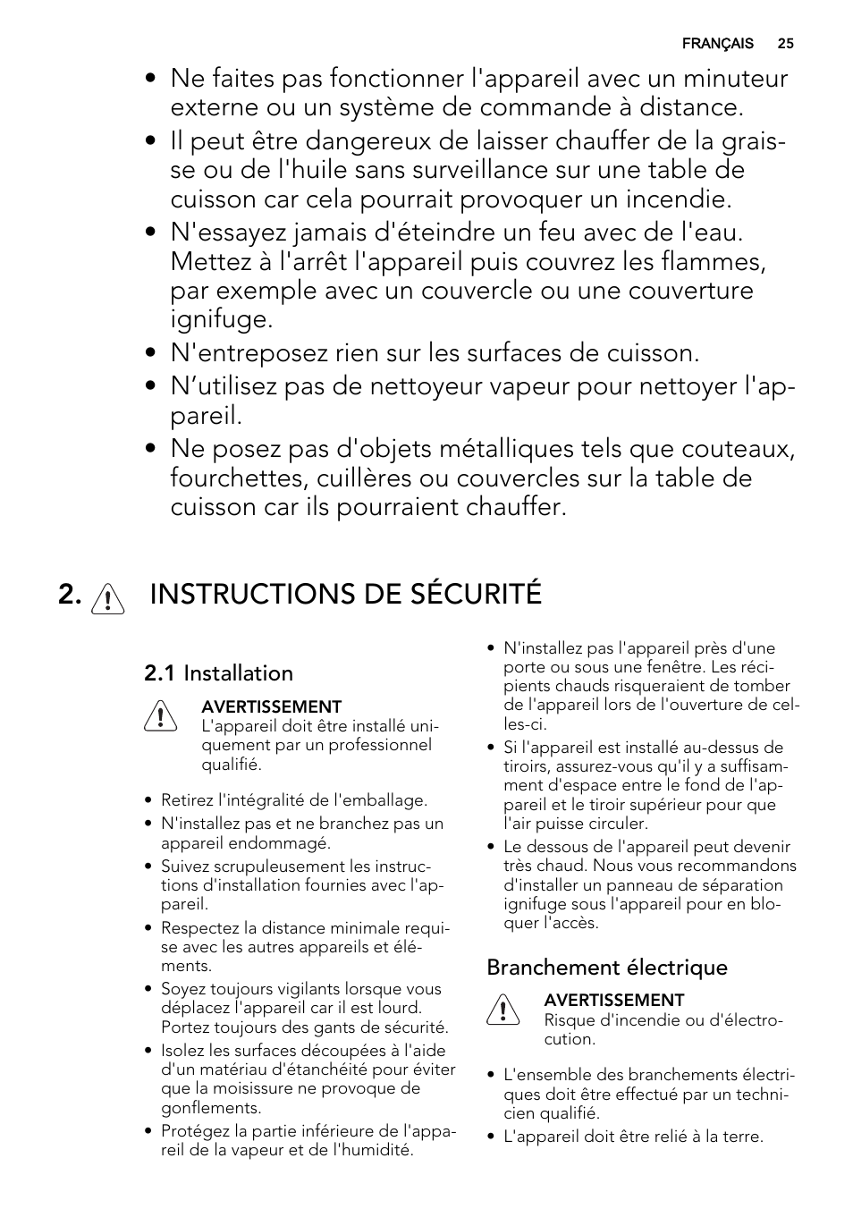 Instructions de sécurité | AEG HK312000H User Manual | Page 25 / 48