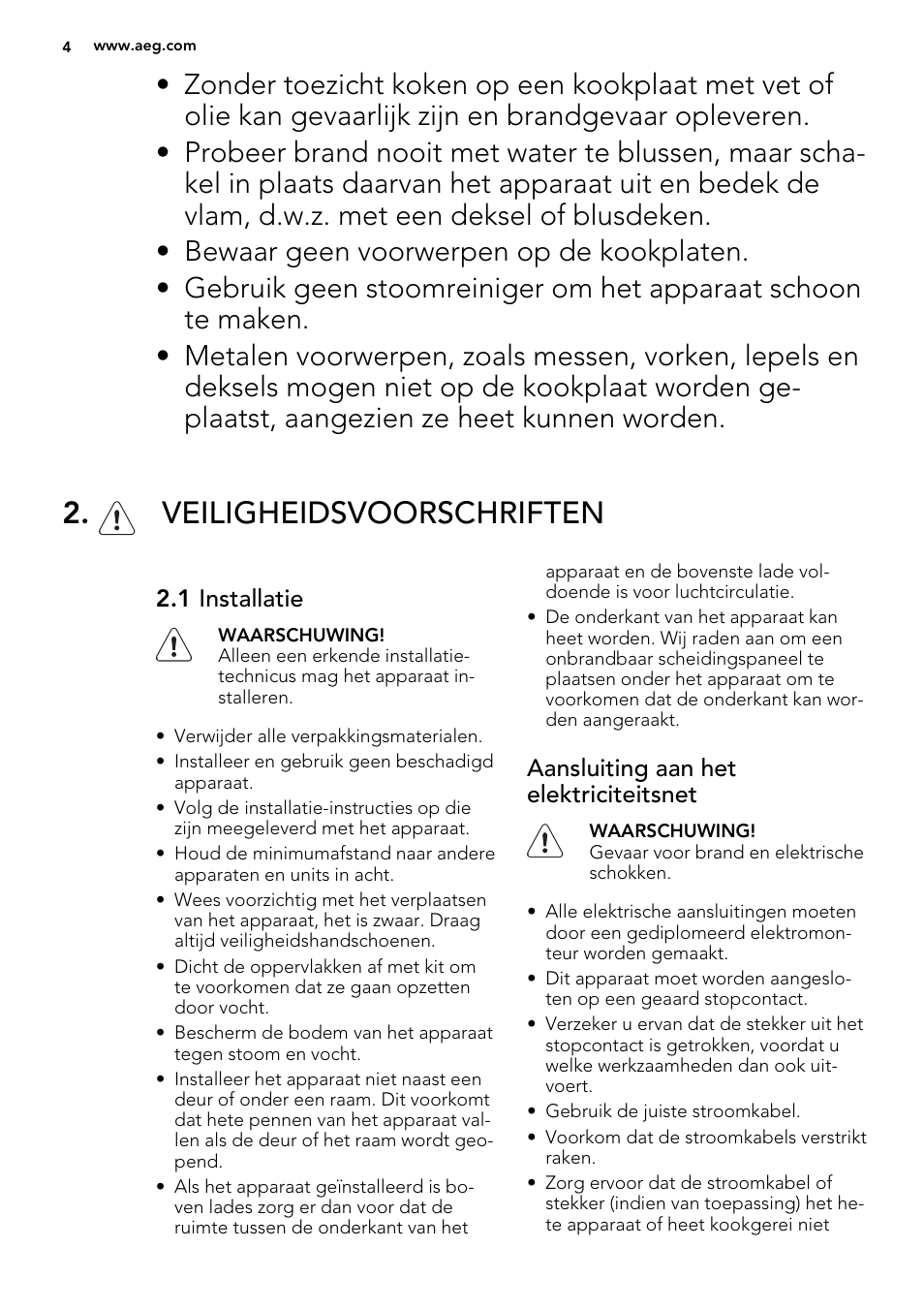 Veiligheidsvoorschriften | AEG HK312000H User Manual | Page 4 / 48