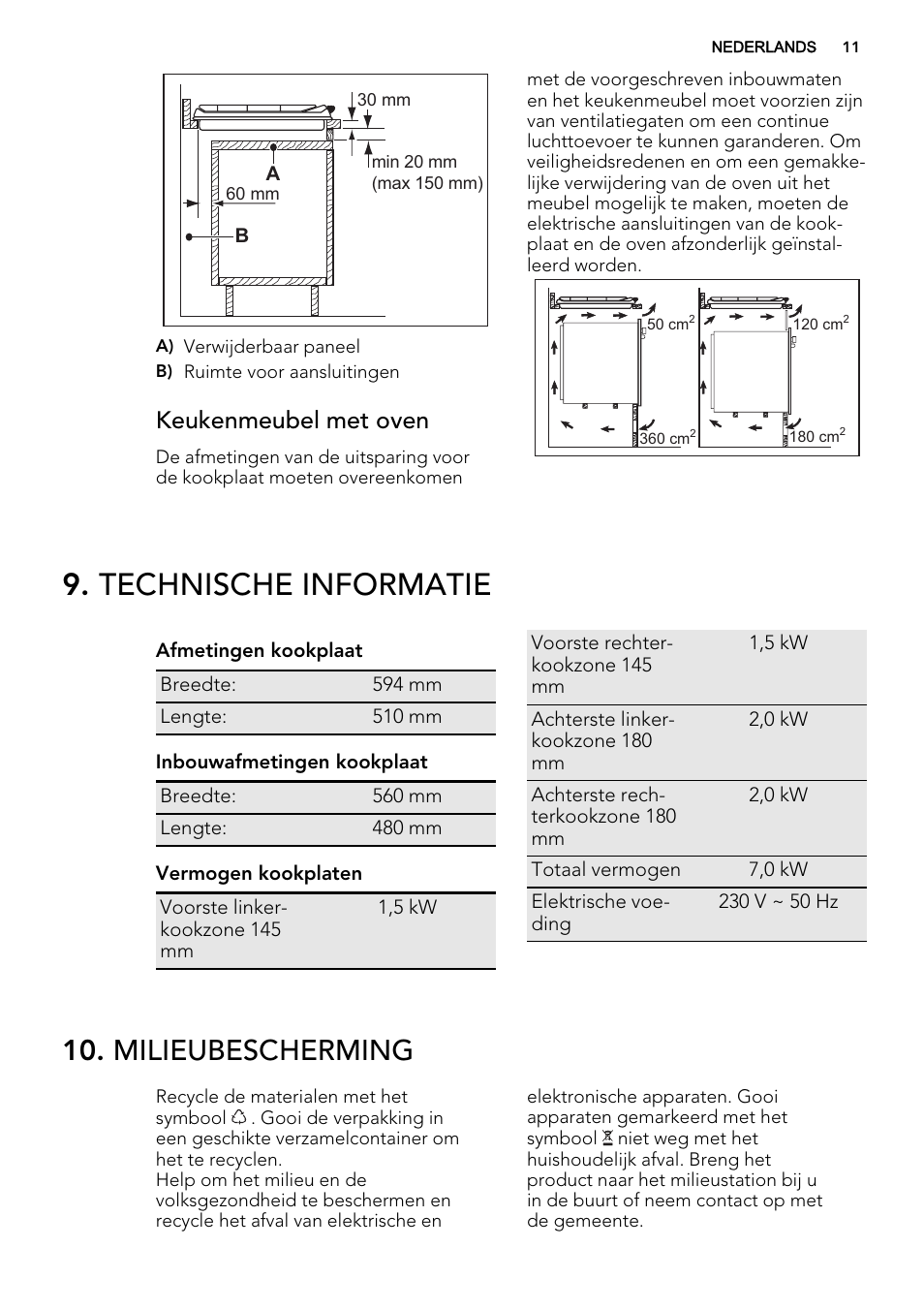 Technische informatie, Milieubescherming, Keukenmeubel met oven | AEG HK614000H User Manual | Page 11 / 44