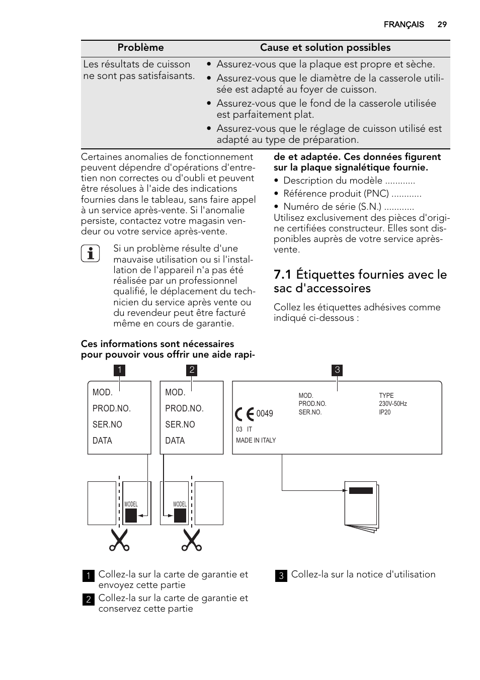 1 étiquettes fournies avec le sac d'accessoires | AEG HK614000H User Manual | Page 29 / 44