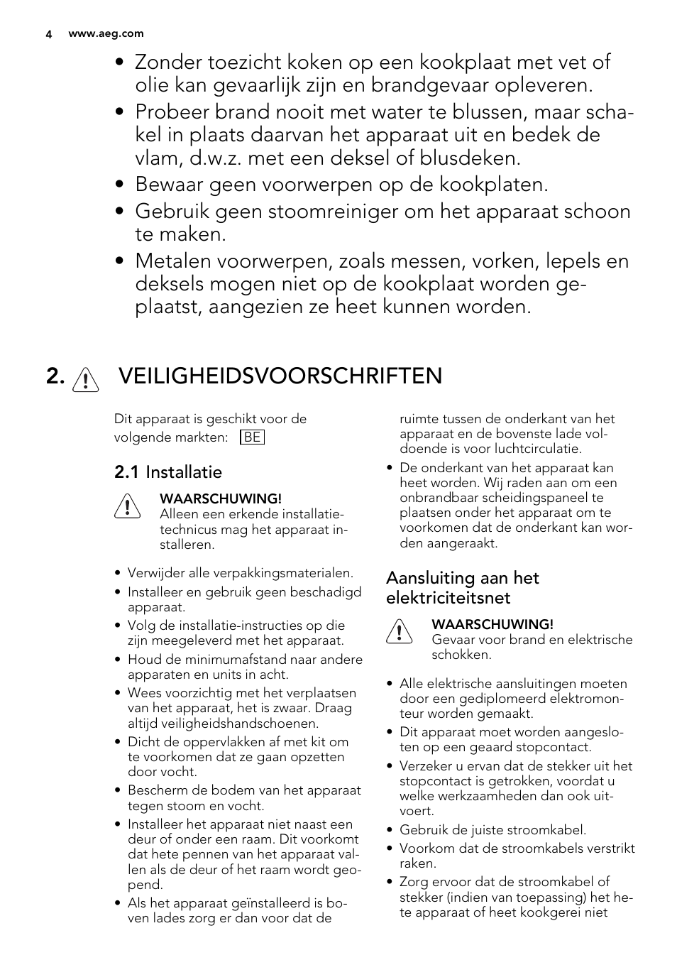 Veiligheidsvoorschriften | AEG HK614000H User Manual | Page 4 / 44