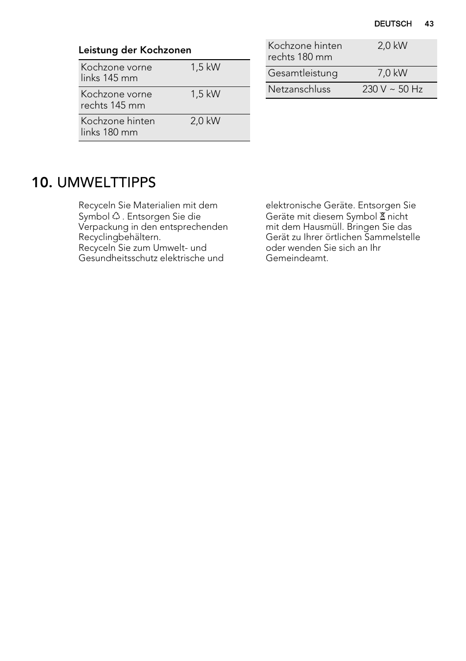 Umwelttipps | AEG HK614000H User Manual | Page 43 / 44