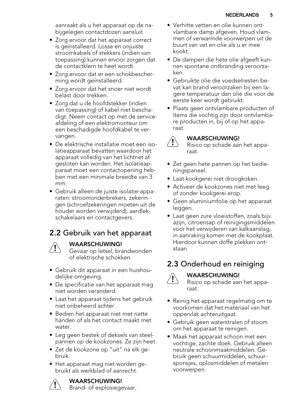 2 gebruik van het apparaat, 3 onderhoud en reiniging | AEG HK614000H User Manual | Page 5 / 44
