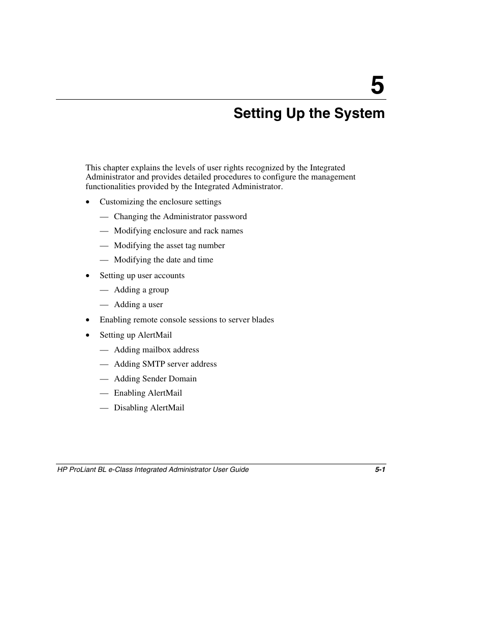 Chapter 5: setting up the system, Chapter 5, Setting up the system | HP ProLiant BL10e G2 Server Blade User Manual | Page 116 / 232