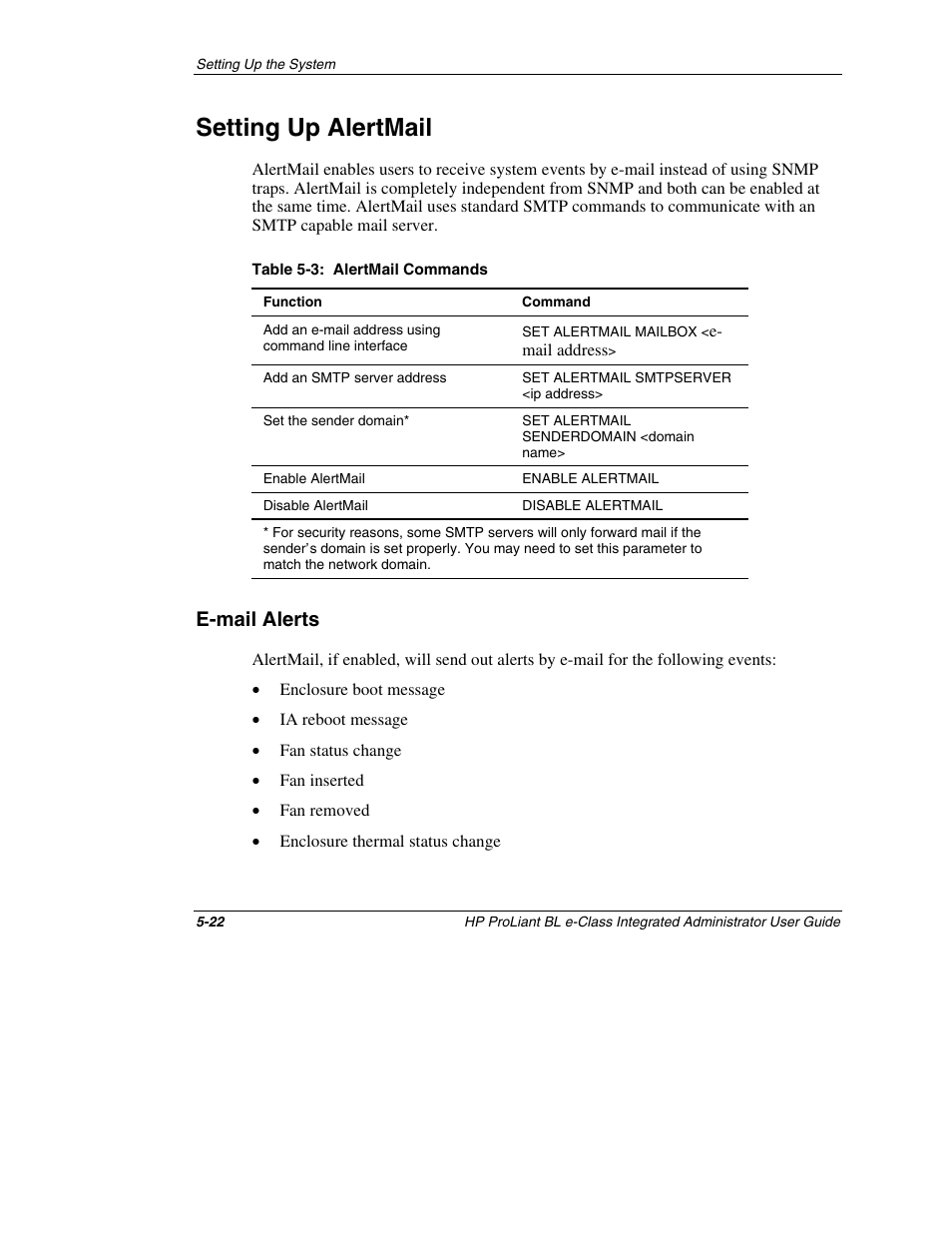 Setting up alertmail, E-mail alerts, Setting up alertmail -22 | E-mail alerts -22 | HP ProLiant BL10e G2 Server Blade User Manual | Page 137 / 232