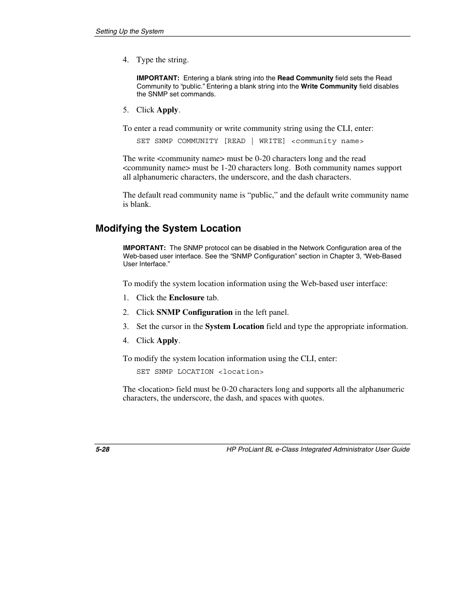 Modifying the system location, Modifying the system location -28 | HP ProLiant BL10e G2 Server Blade User Manual | Page 143 / 232