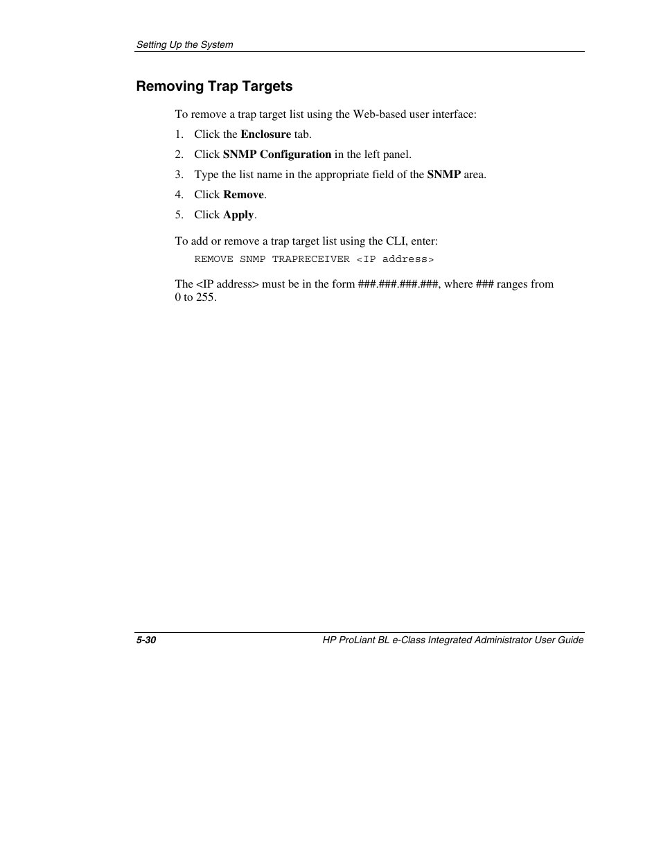 Removing trap targets, Removing trap targets -30 | HP ProLiant BL10e G2 Server Blade User Manual | Page 145 / 232