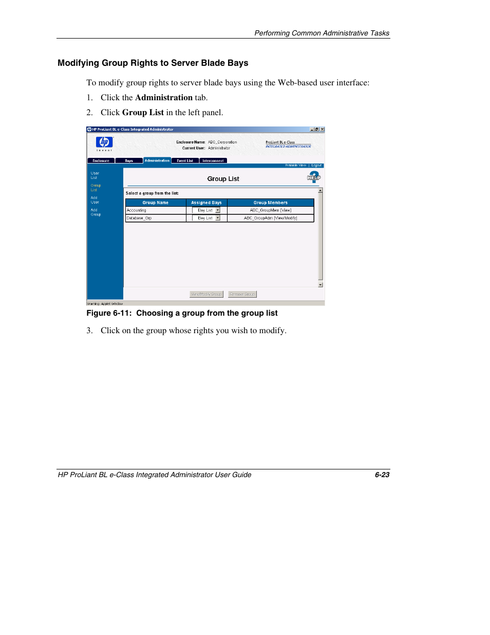 Modifying group rights to server blade bays | HP ProLiant BL10e G2 Server Blade User Manual | Page 168 / 232