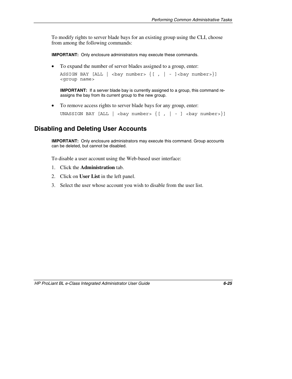 Disabling and deleting user accounts, Disabling and deleting user accounts -25 | HP ProLiant BL10e G2 Server Blade User Manual | Page 170 / 232