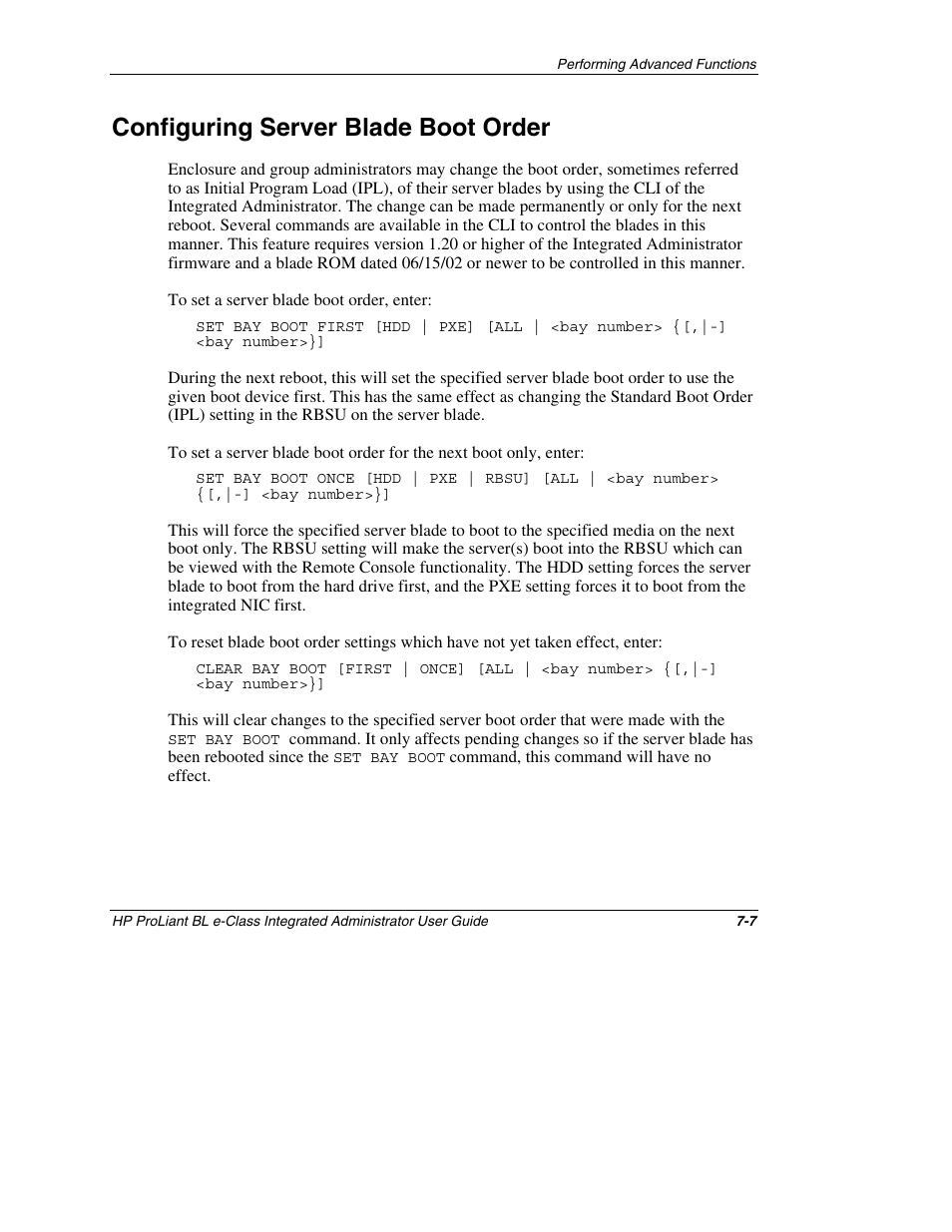 Configuring server blade boot order, Configuring server blade boot order -7 | HP ProLiant BL10e G2 Server Blade User Manual | Page 180 / 232